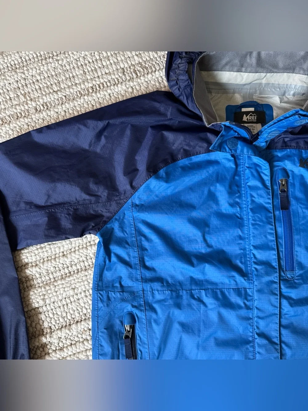 REI Co-Op Rain Jacket Kids Sz L (14-16) Blue Youth Windbreaker Outdoor Hiking